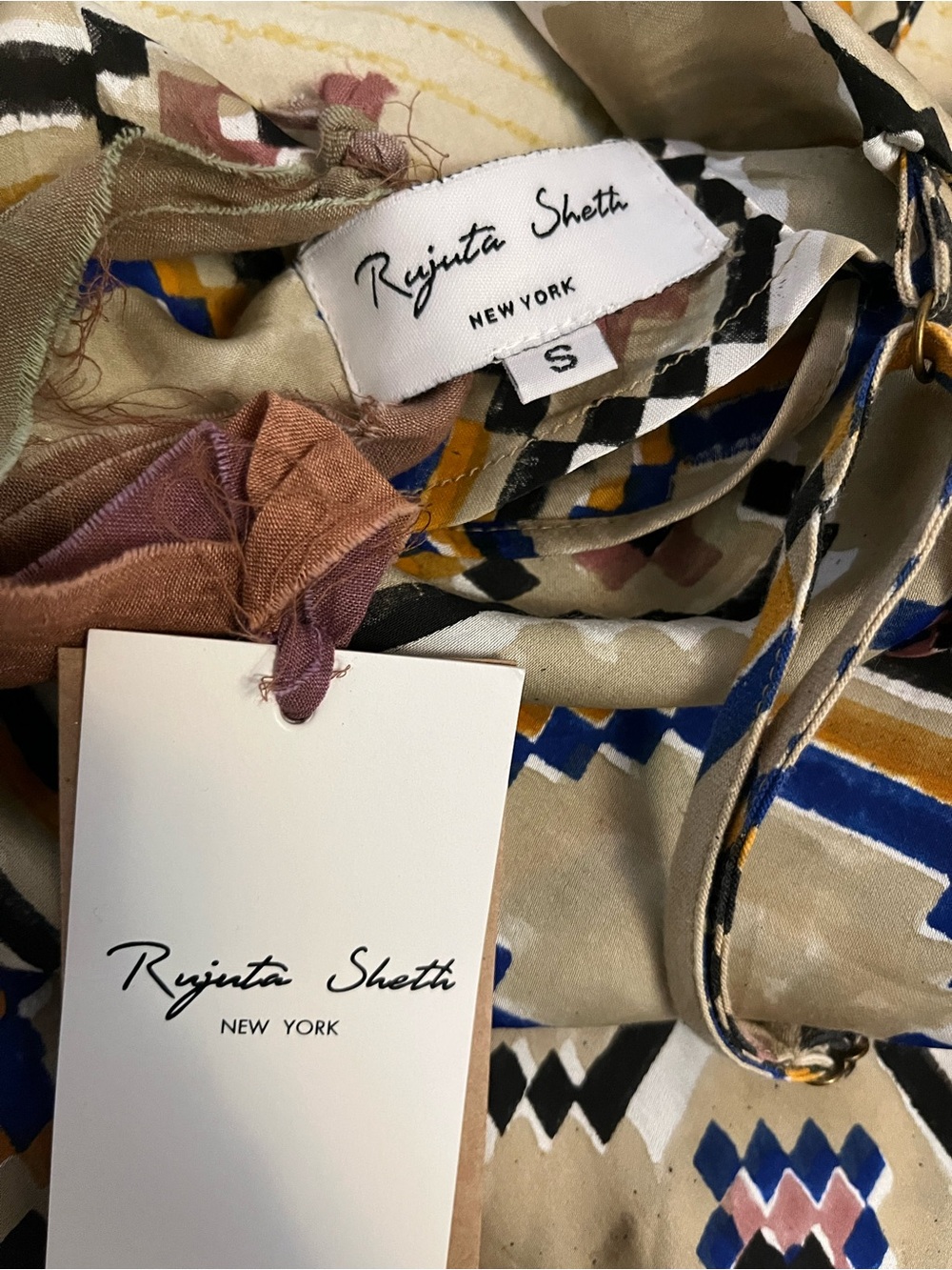 Rujuta Sheth Eve Dress in Courtyard Oat | Gold Geometric Halter Maxi Dress - Picture 6 of 7